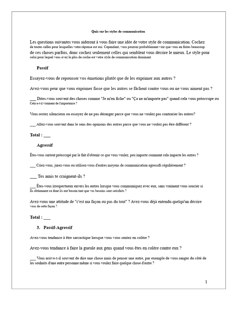 Quiz sur les styles de communication | PDF | Émotions | Estime de soi