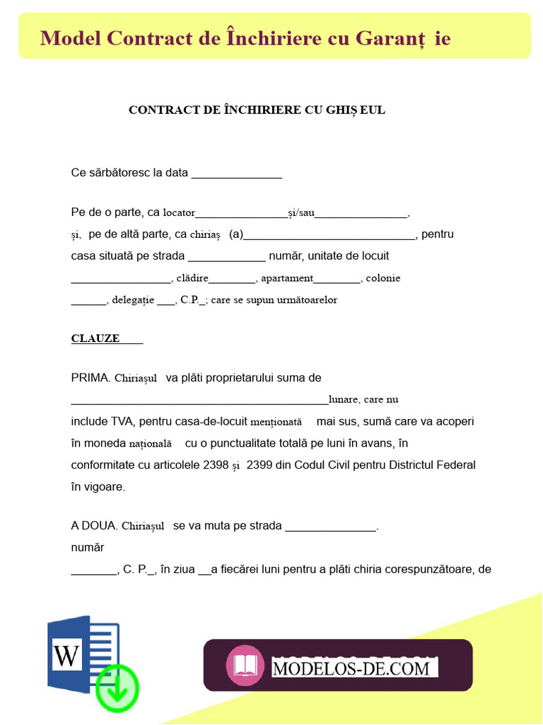 Model Contract de Închiriere Cu Garant | PDF