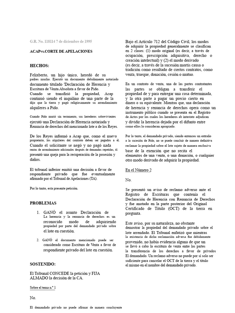 002 Acap Vs CA | PDF | Propiedad | Herencia