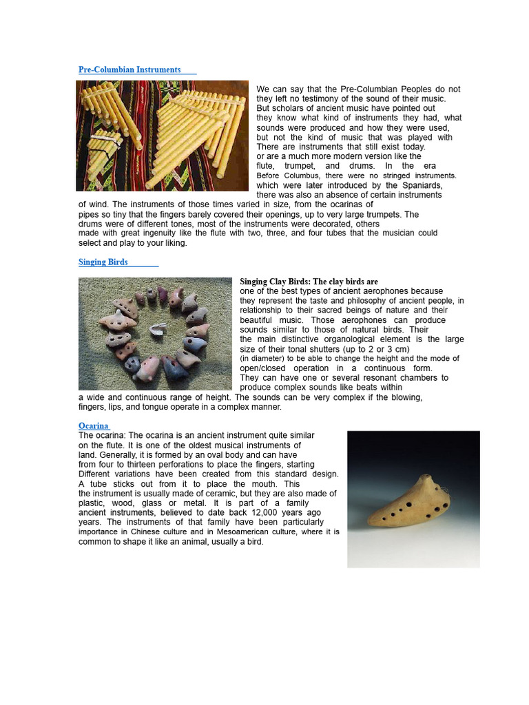 Pre-Columbian Musical Instruments Guide | PDF | Musical Instruments | Flute