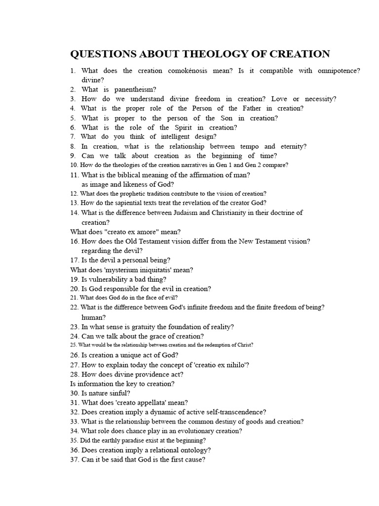 Exploring Theology of Creation Questions | PDF | Genesis Creation ...