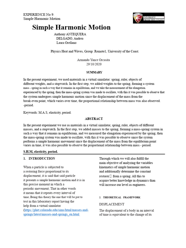 9-Laboratory Report - Simple Harmonic Motion | PDF | Oscillation | Damping