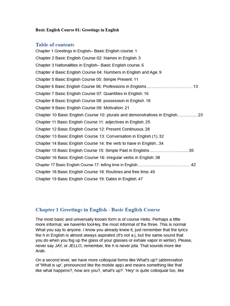 Basic English Greetings Guide | PDF | English Language | Plural