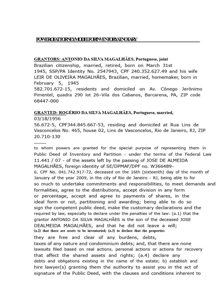 Power of Attorney Model For Inventory at Notary | PDF | Deed | Conveyancing