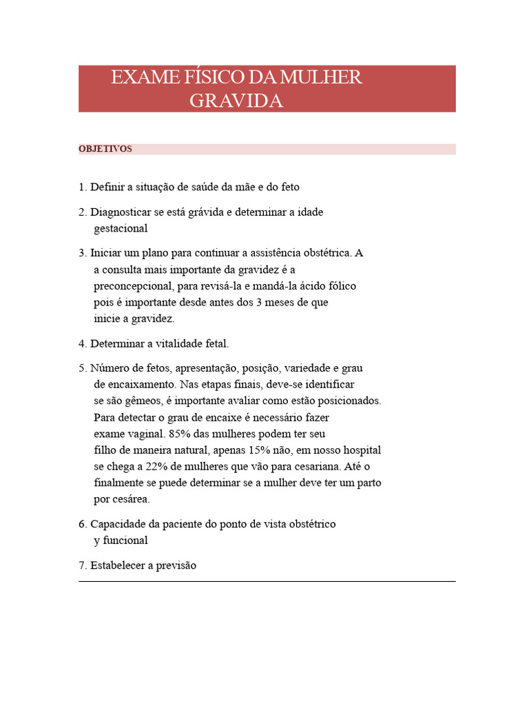 Exame Físico da Mulher Grávida: Guia Completo | PDF | Gravidez | Feto