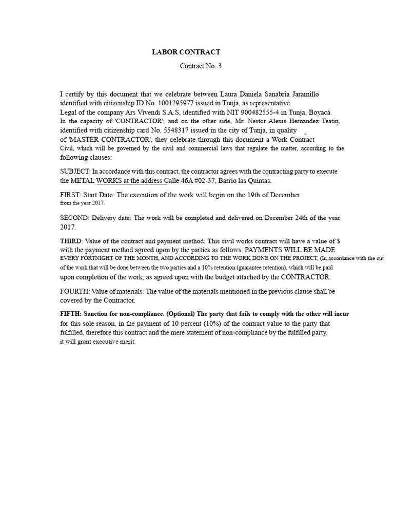Labor Contract For Hydraulic Installations | PDF | Justice | Crime ...