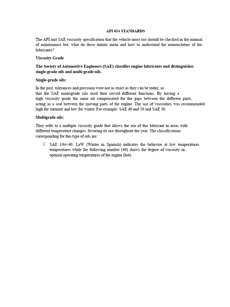 API 614 and Acea Standards | PDF | Motor Oil