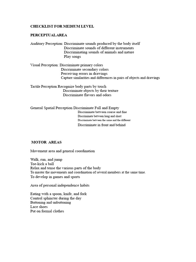 Middle Level Checklist | PDF | Perception | Memory