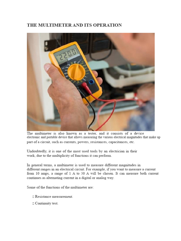 Multimeter Operation Guide and Types | PDF | Electricity | Electrical ...