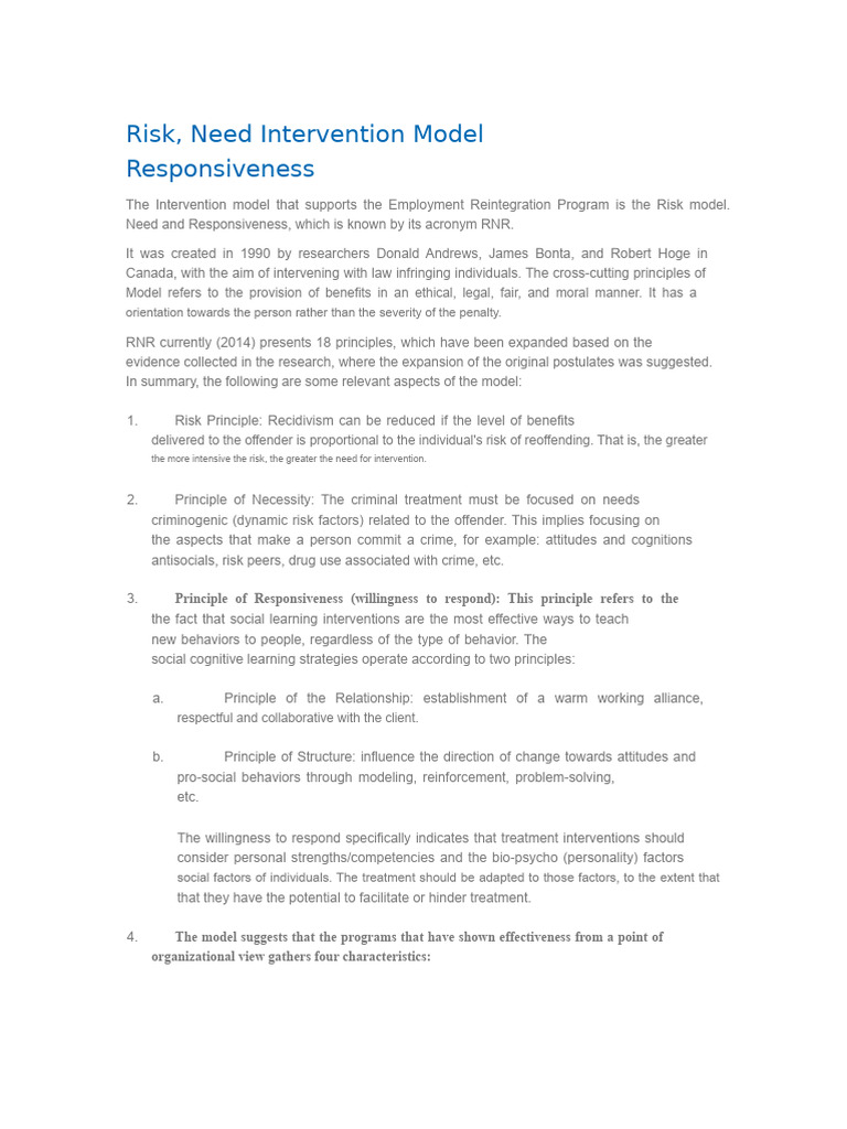RNR Intervention Model (Risk - Need - Responsivity) | PDF | Recidivism ...