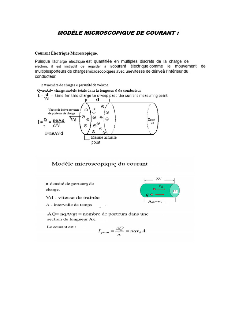 Modèle microscopique du courant électrique PDF Courant électrique — free download