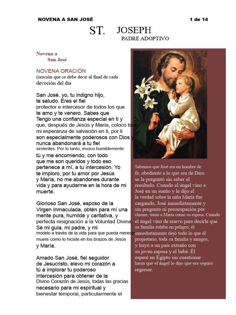 Novena a San José: Oraciones y Devociones | PDF | María, madre de Jesús ...