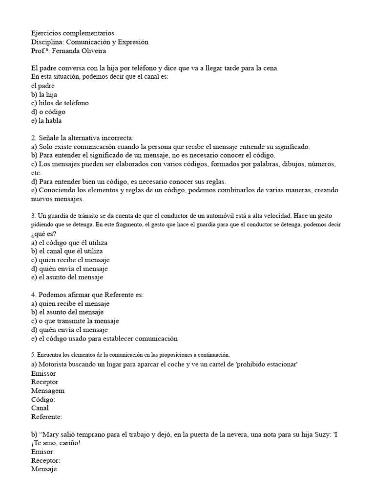 Ejercicios de Comunicación y Lenguaje | PDF | Comunicación ...