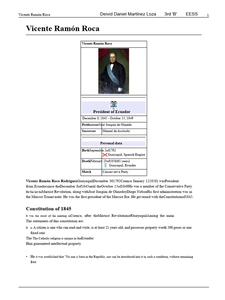 Biography of Vicente Ramón Roca | PDF