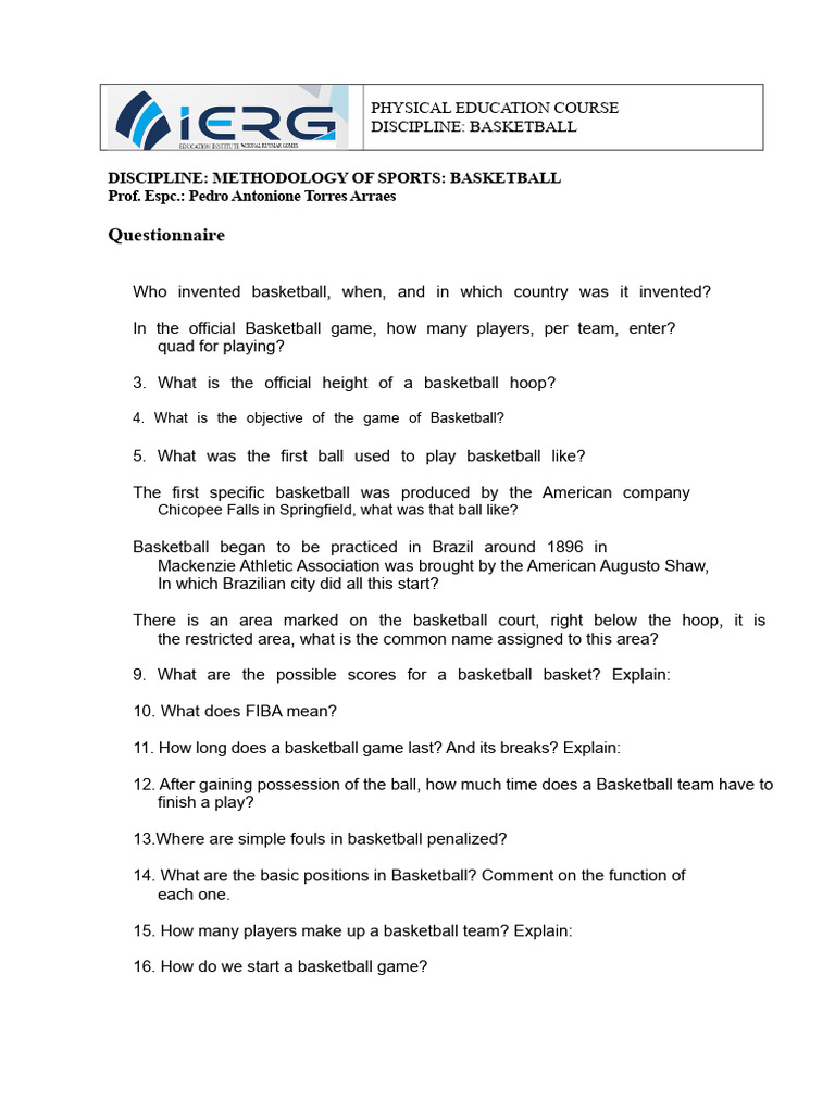 Basketball Course Questionnaire Guide | PDF | Sports Rules And ...