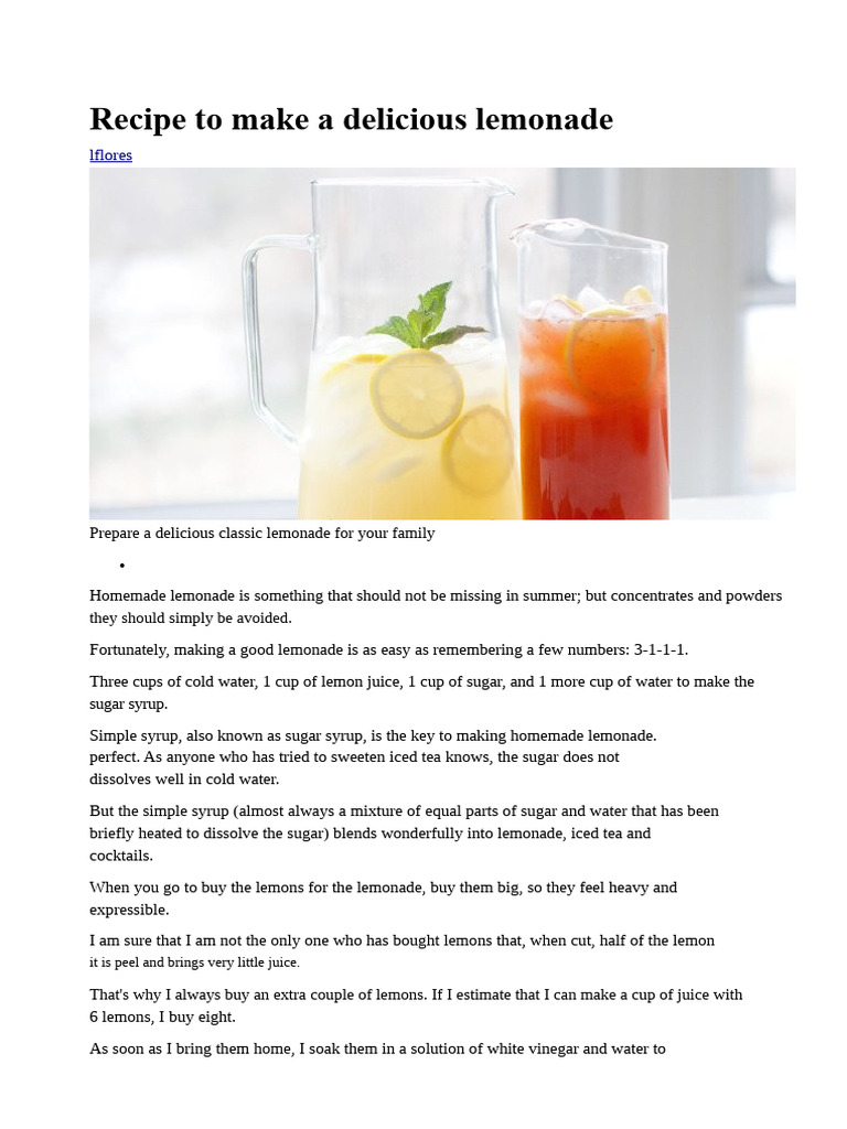Classic Homemade Lemonade Recipe | PDF | Lemonade | Juice