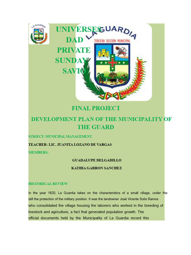 La Guardia Municipality Development Plan | PDF | Road | Sanitation