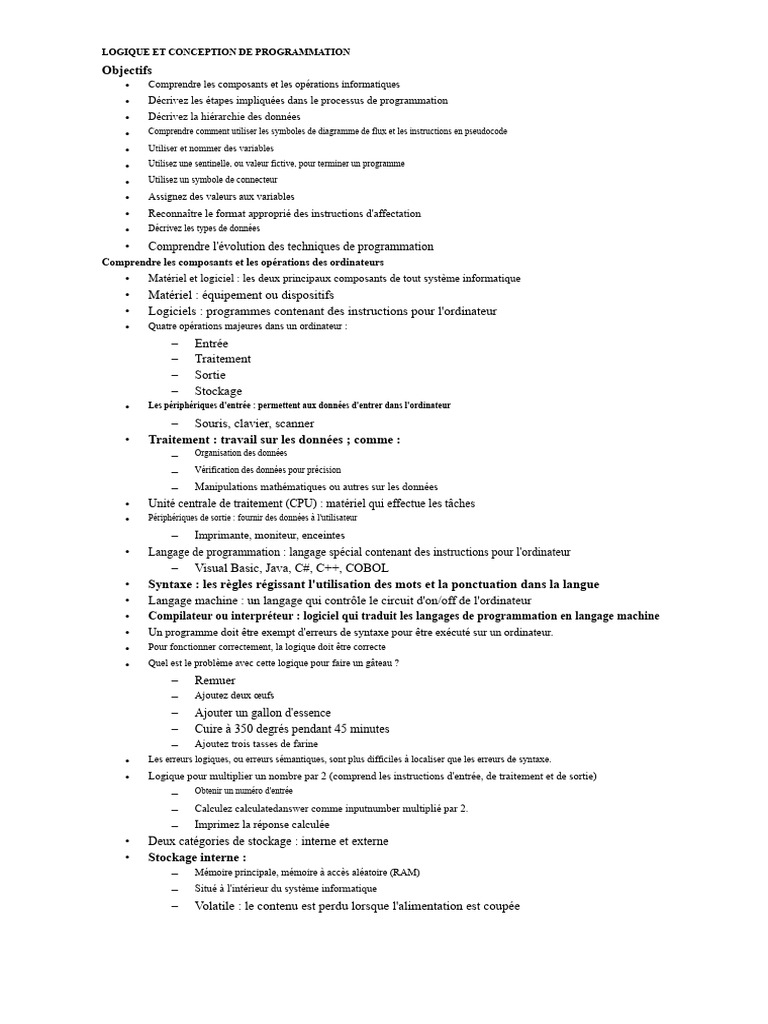 Logique et Conception en Programmation | PDF | Programmation ...