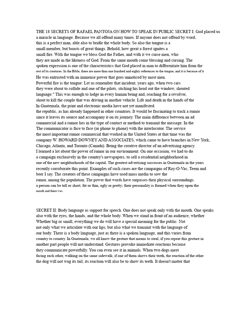 Summary of The 18 Secrets of Rafael Pantoja On How To Speak in Public ...