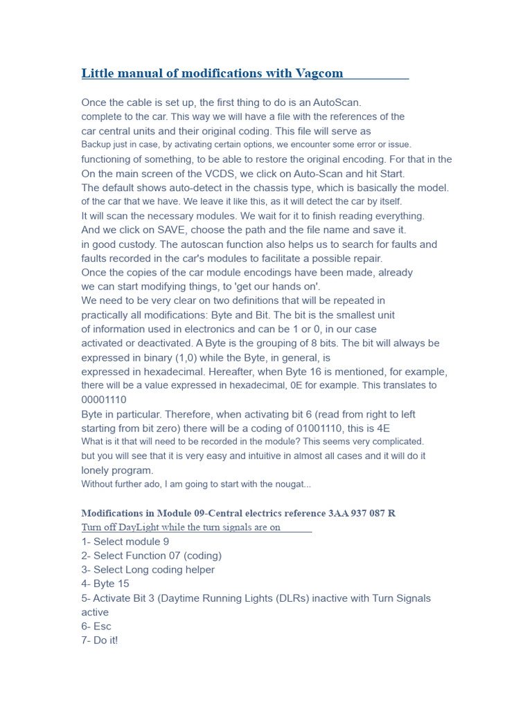Vagcom Modifications Guide for VW Cars | PDF | Bit | Computer File