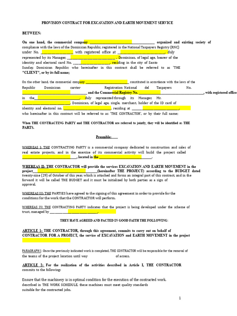 Excavation Contract for Earth Movement | PDF | Assignment (Law ...