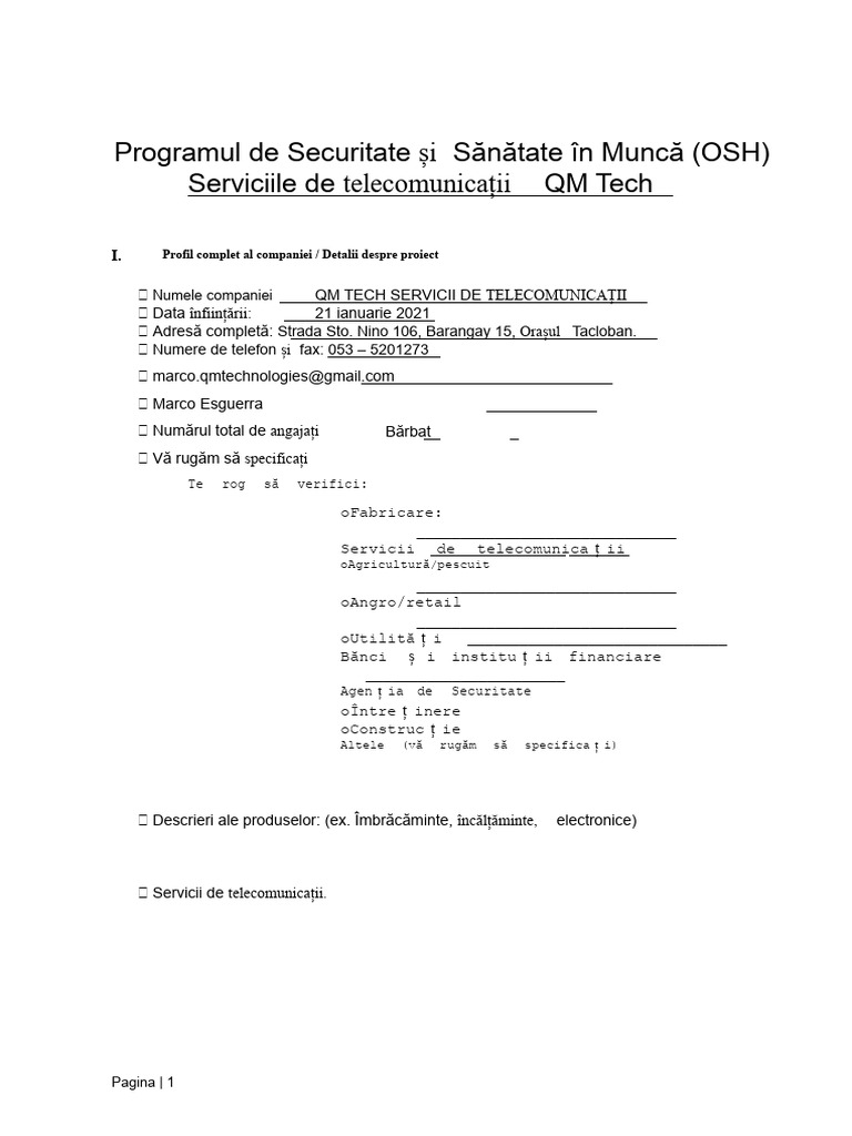 Șablon DOLE Program OSH Asof 290119 | PDF