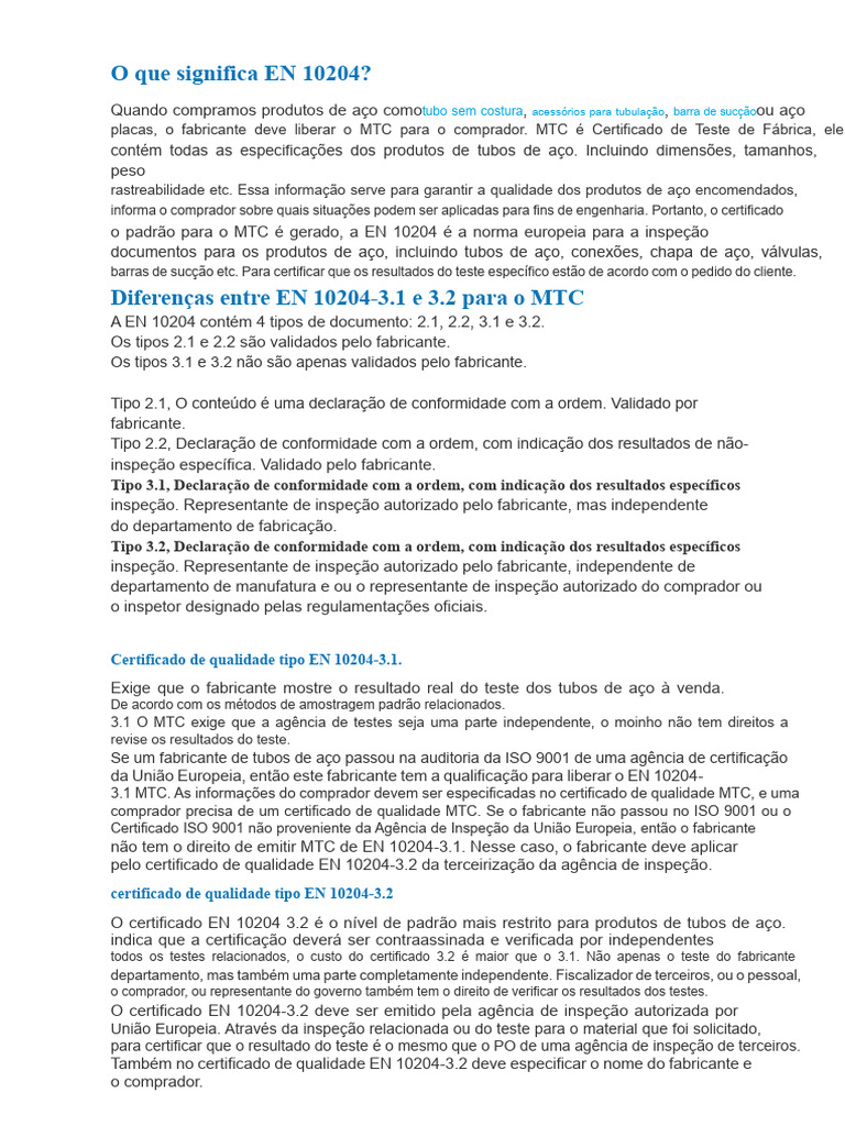 Entendendo a Norma EN 10204 para Aço | PDF | Aço
