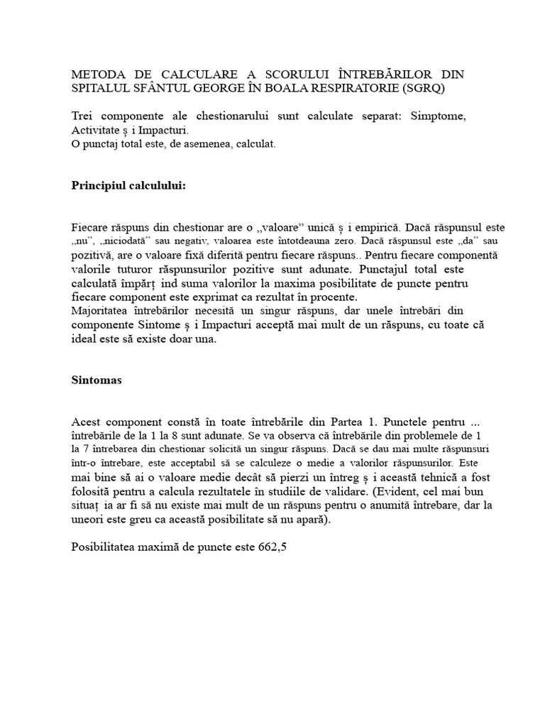 Metoda de Calculare A Scorului Întrebare de La Spitalul Saint George În ...