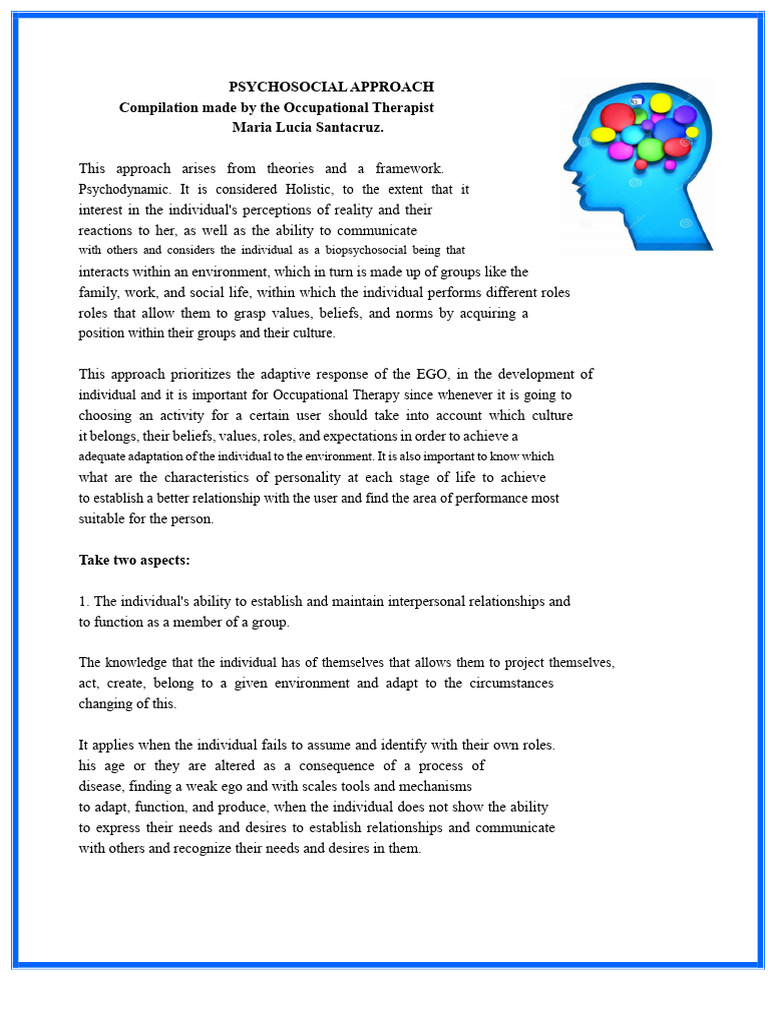 Psychosocial Approach in Occupational Therapy | PDF | Psychotherapy ...