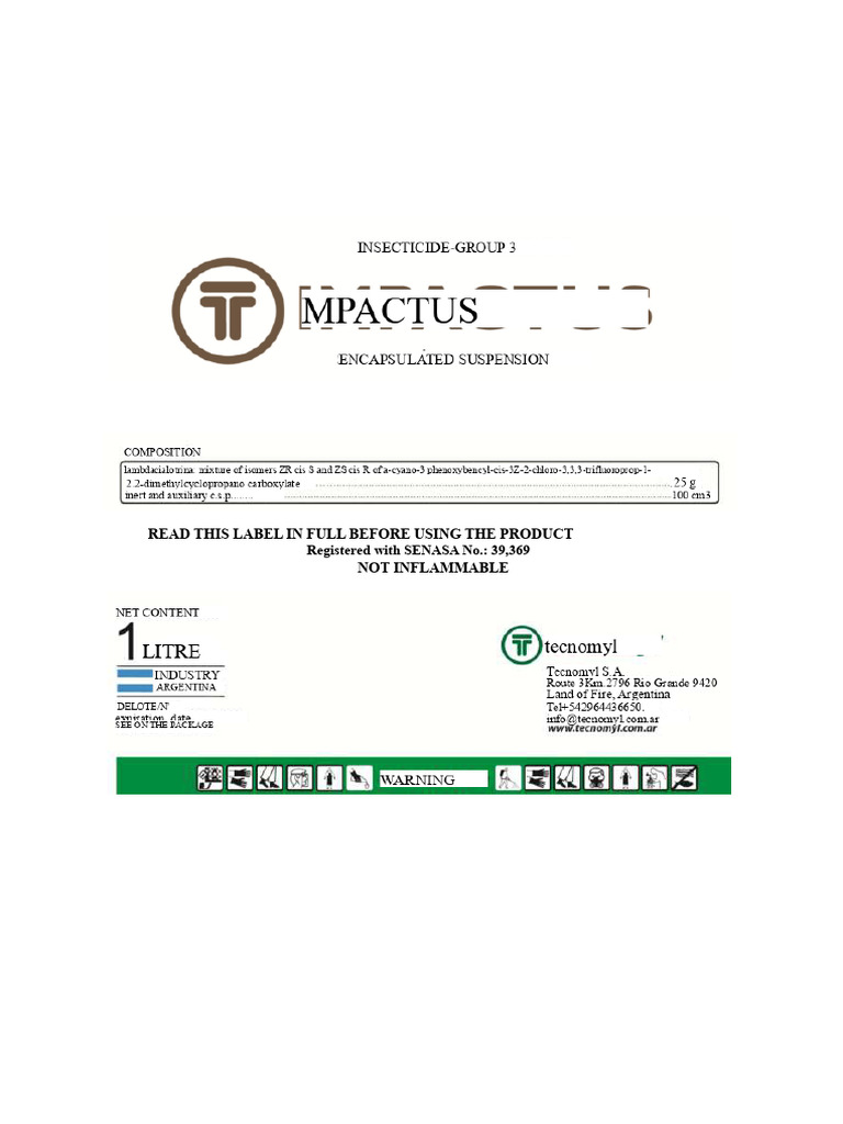 Impactus Insecticide Safety Guidelines | PDF | Pest (Organism) | Water