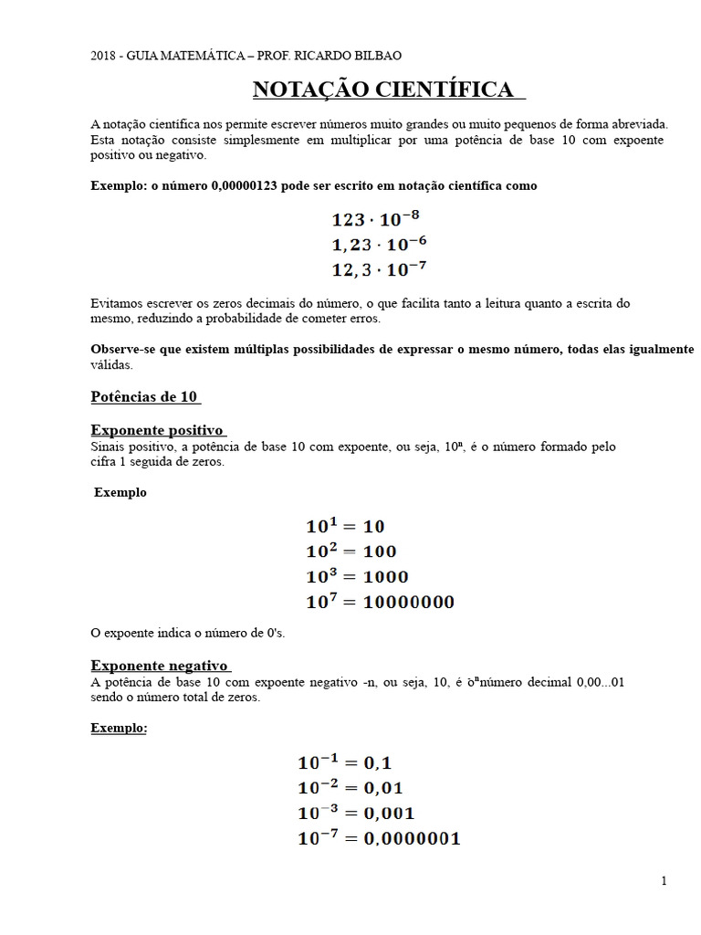 Regras da Notação Científica | PDF