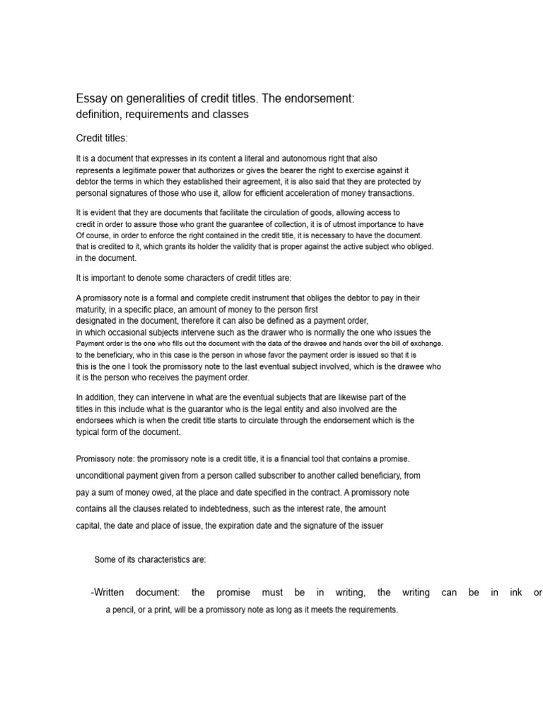 Essay On The Generalities of Credit Titles | PDF | Negotiable ...