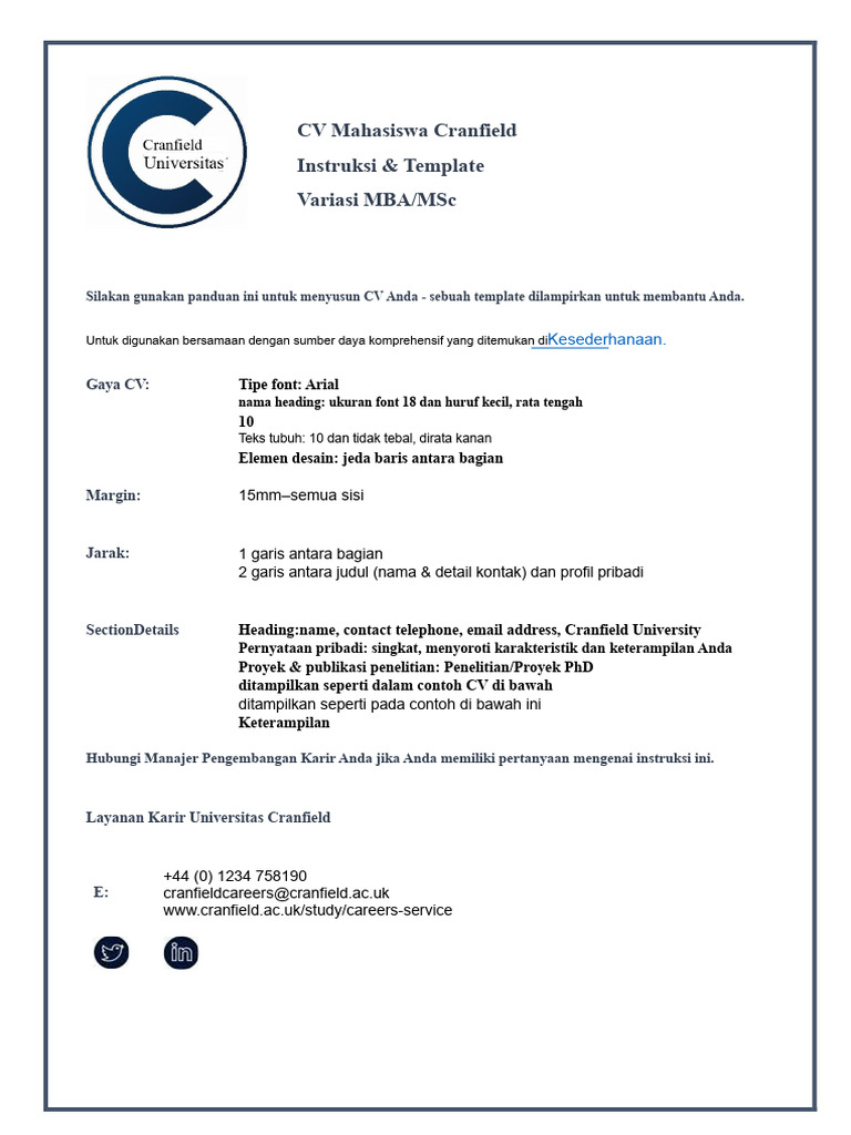 Panduan CV Mahasiswa Cranfield | PDF