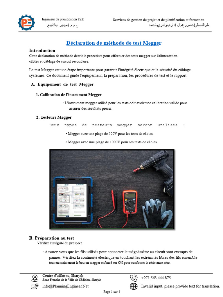 Méthode de Test Megger pour Câbles | PDF | Calibrage
