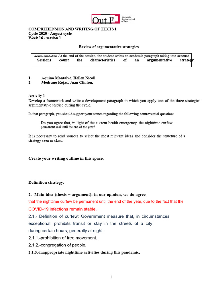 Argumentative Writing on Night Curfew | PDF