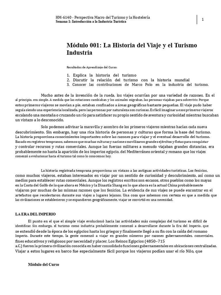W1-Módulo001 La Historia de La Industria de Viajes y Turismo | PDF ...