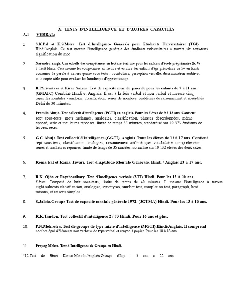 Tests d'intelligence et capacités mentales | PDF | Quotient ...
