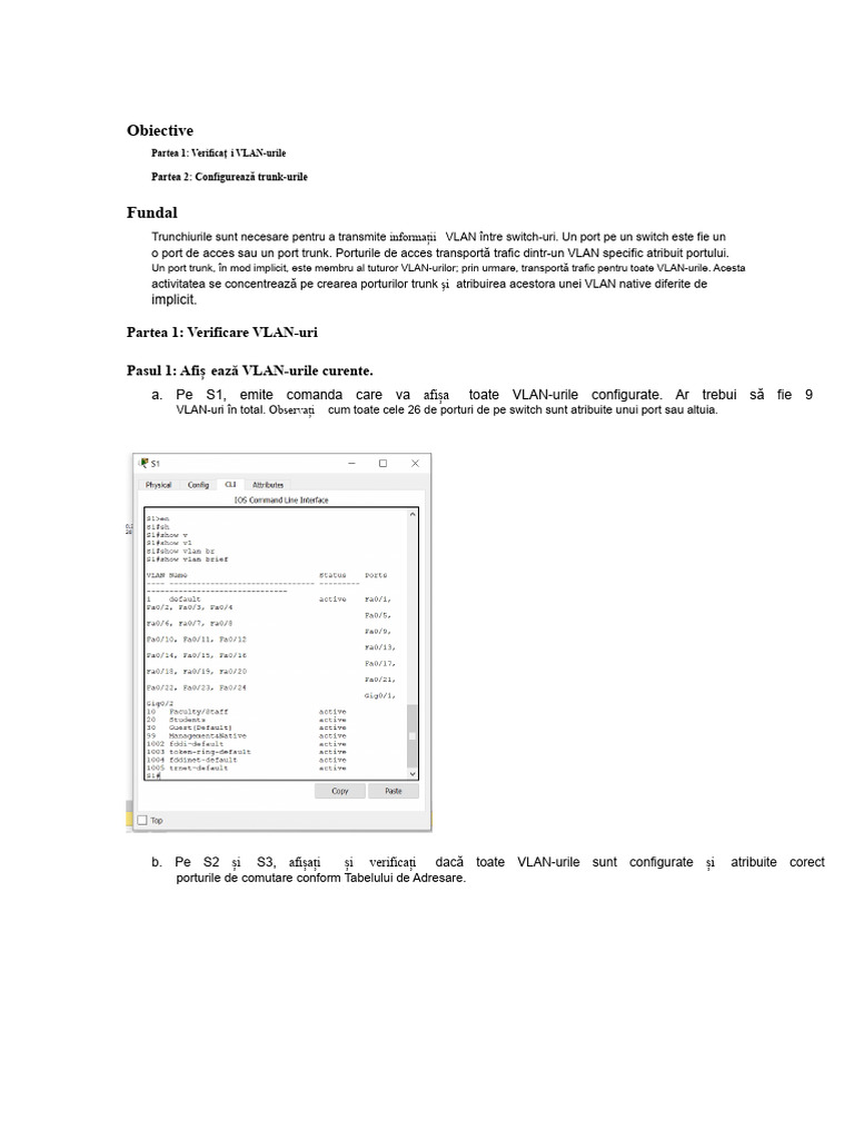 3.2.2.4 Packet Tracer - Configurarea Trunchiurilor | PDF