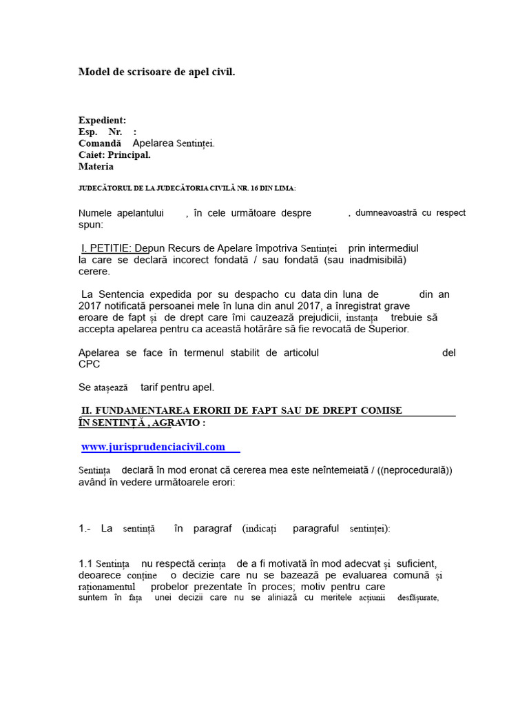 Model de Scrisoare de Apel Civil | PDF