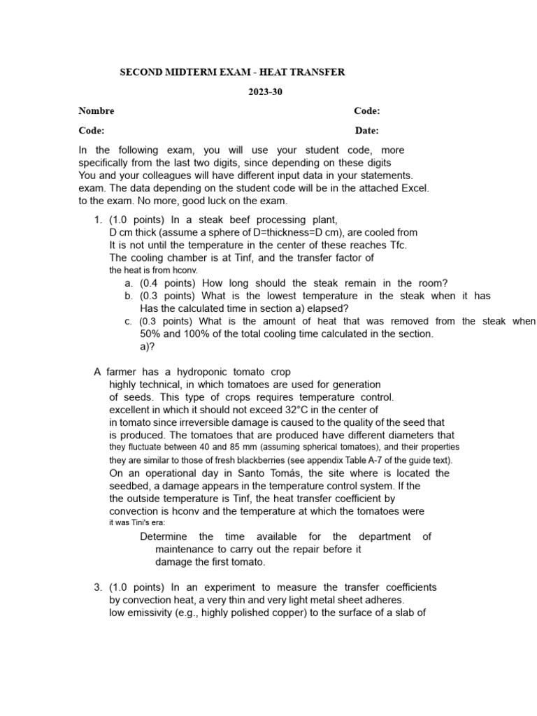 Heat Transfer Midterm Exam 2023 | PDF | Heat Transfer | Heat