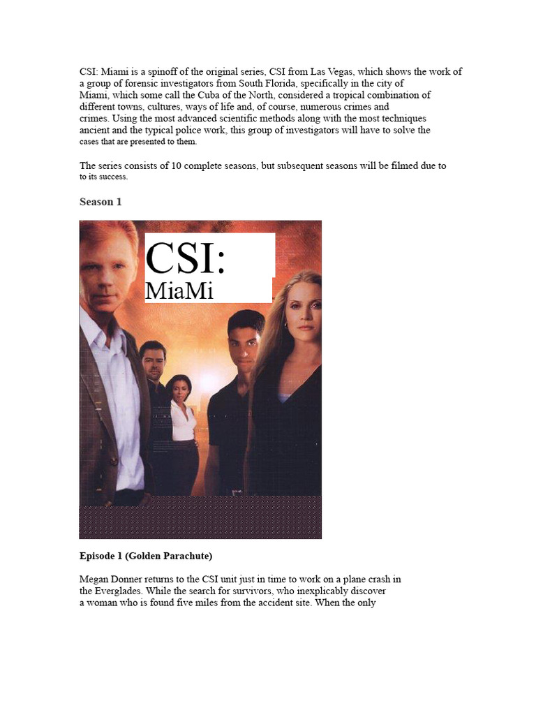 Tim Speedle's Departure from CSI: Miami | PDF | Csi (Franchise ...