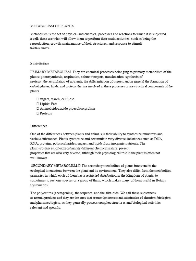 Metabolism of Plants | PDF