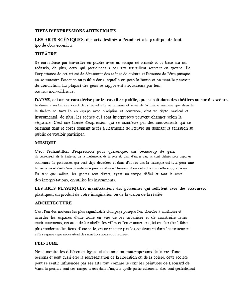 Types d'expressions artistiques | PDF | Arts | Danses