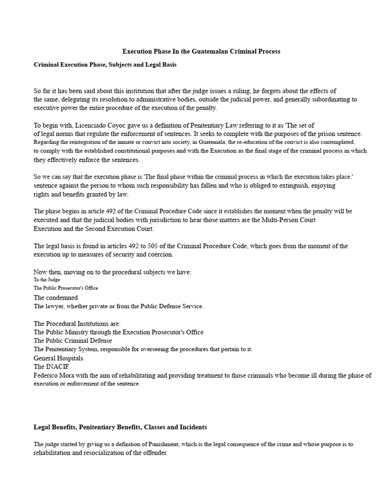 Execution in The Guatemalan Criminal Process | PDF | Prison | Sentence ...