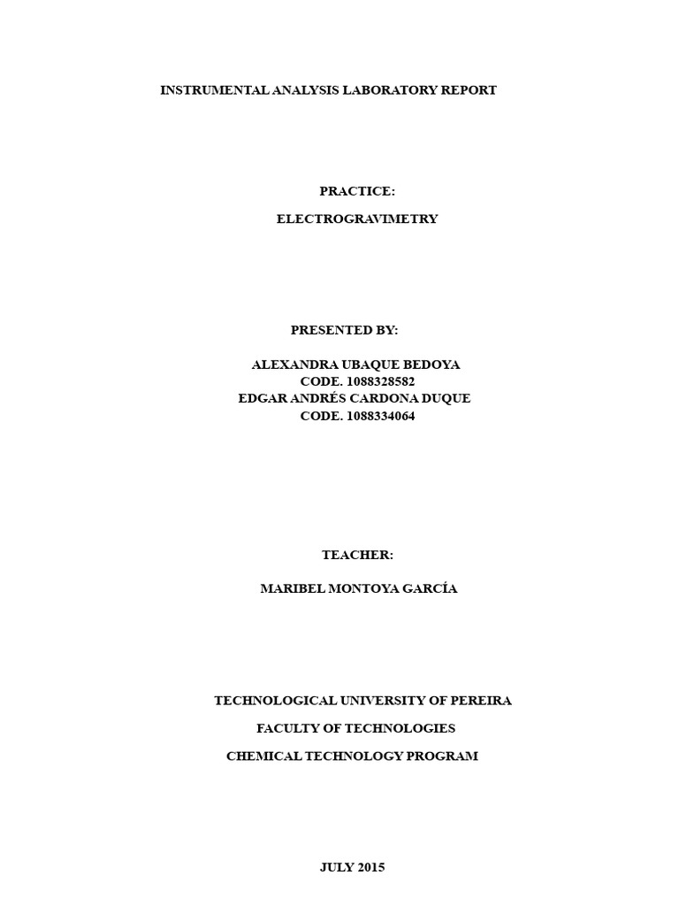 Electrogravimetry Laboratory Report | PDF | Anode | Corrosion
