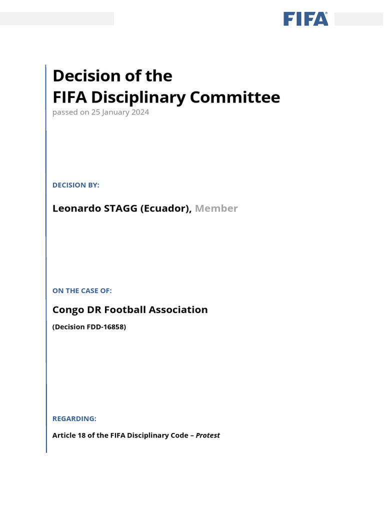 FIFA Disciplinary Decision on Congo DR Protest | PDF | Burden Of Proof ...