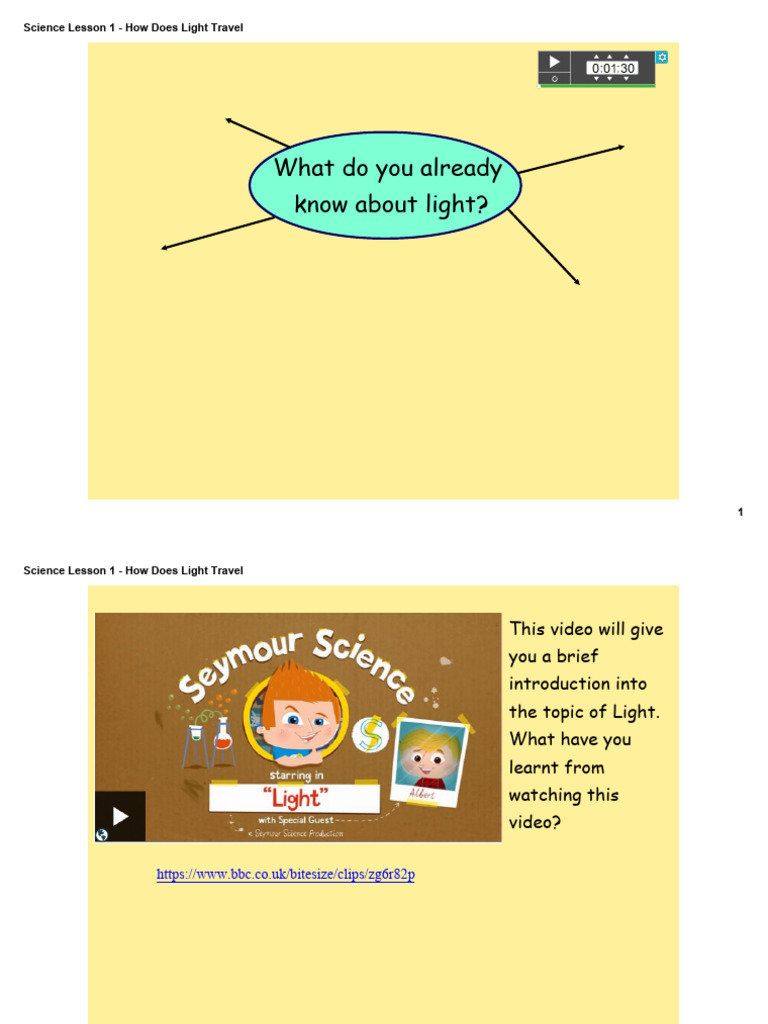 Science Lesson 1 Slides - How Light Travels | PDF | Light ...