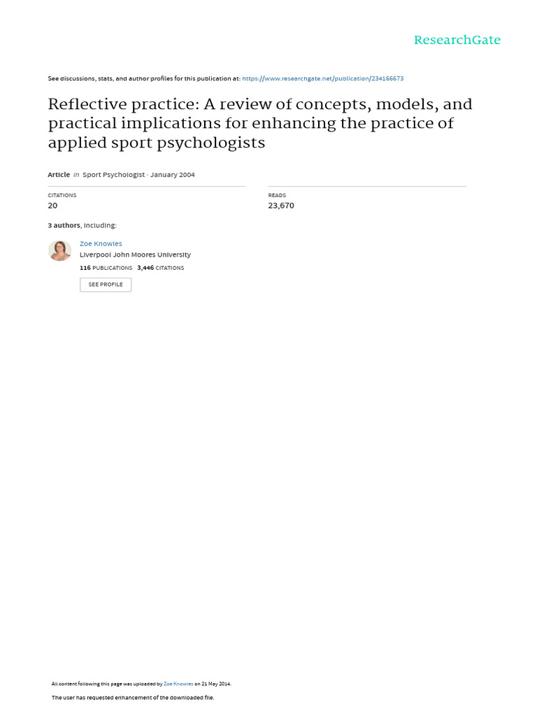 Enhancing Sport Psychology Through Reflective Practice | PDF