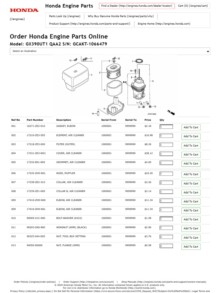 Honda Engines - Parts Look Up - Air Cleaner | PDF | Honda