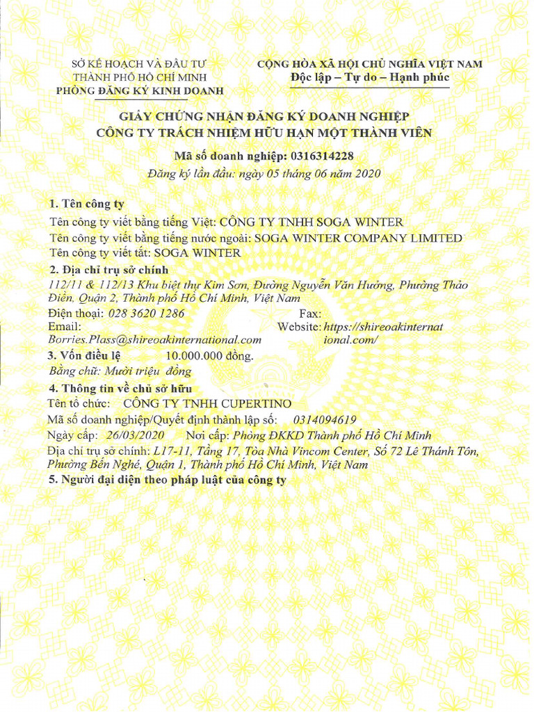 SOGA Winter - Enterprise Registration Certificate | PDF